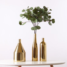 Vaso de ouro moderno nórdico, vaso de ouro revestido com cerâmica, decoração de artesanato, flor simples, presente de decoração criativa para casa 2024 - compre barato