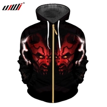 UJWI Man Autumn Zip Hoodies New Slim Loose Coat 3D Printed Personality Red Devil Casual Big Size Costume Homme Winter Tops 2024 - buy cheap