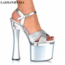 LAIJIANJINXIA Sexy Sequined Fashion Supermodel Catwalk 18CM High Heels Shoes 7 inch womens Wedding Sandals Night club Star Shoes 2024 - buy cheap