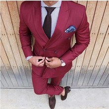 Classic Style Double Breasted Wine Groom Tuxedos Peak Lapel Groomsmen Men Blazers Suits (Jacket+Pants+Tie) NO:500 2024 - buy cheap