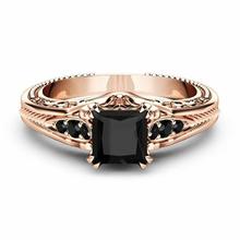 Zircon Inlaid With Hollow Flower Rose Gold Wedding Rings Women Black Rhinestone Engagement Ring for Female Jewelry 2024 - buy cheap