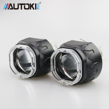 Autoki-projetor de lente bi-xênon led quadrado com olhos de anjo para retromontagem automotiva, faça você mesmo com luzes de corrida diurnas, h4, h7, 2.5 polegadas 2024 - compre barato