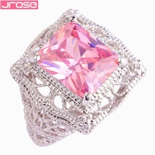 JROSE Hot Sale Solitaire Style Wedding Pink CZ Silver Color Ring Size 6 7 8 9 10 11 For Women Engagement Jewelry Fashion Gifts 2024 - buy cheap