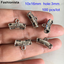 Free Shipping - 100 Antique Silver Tone Bail Beads,10*16mm Charms Pendants Holder,Metal Findings Fit Charms Bracelet Jewelry 2024 - buy cheap