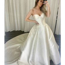 2019 New A-line Wedding Dresses Sweetheart Korea Satin White Ivory Chapel Train Bridal Dress Custom Made Simple Robe De Mariee 2024 - buy cheap
