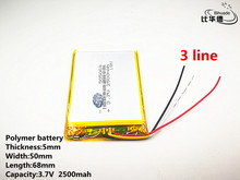 10pcs/lot 3 line Good Qulity 3.7V,2500mAH,505068 Polymer lithium ion / Li-ion battery for TOY,POWER BANK,GPS,mp3,mp4 2024 - buy cheap