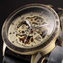 Shenhua brand Vintage Bronze Automatic Skeleton Mechanical watches Men Analog Leather Wrist Watch casual watch erkek kol saati 2024 - buy cheap