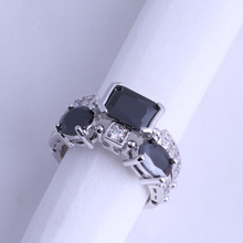 Love Monologue Black imitation Onyx & White Cubic Zirconia Silver Color Ring for Party J0567 Fast Shipping & Jewelry Bag 2024 - buy cheap