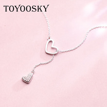 TOYOOSKY 925 Sterling Silver Full Crystal Heart Pendant Necklace Korean Version Sweet Temperament Hollow Love Necklace Chain 2024 - buy cheap