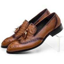 Sapatênis de couro genuíno de crocodilo, sapatos casuais masculinos marrom, preto, com borla, para casamento 2024 - compre barato