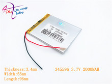 345596 3,7 V 2000mAh 355595 литий-полимерные Li-Po li ion аккумуляторные батареи для Mp3 MP4 MP5 GPS PSP mobile bluetooth 2024 - купить недорого