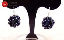 Qingmos-pendiente de perlas naturales para mujer, pendiente de pelota colgante redonda tejida a mano con perla negra de 4-5mm, joyería de moda, Ear482 2024 - compra barato