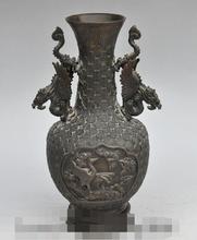 S00505    10" chinese fengshui bronze crane bird dragon beast Statue Bottle Pot Vase Jar 2024 - buy cheap