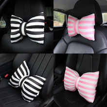 Cute Stripe Bowknot Car Neck Pillow Headrest Creative Auto Safety Seat Head Cushion Waist Lumbar Support For Women Girls 2024 - buy cheap