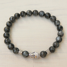 Pulsera de Buda SN0236 para hombre, pulsera elástica de piedra Natural, color gris, de larvikita, para meditación y Yoga 2024 - compra barato