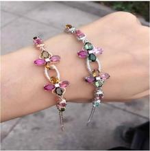 Pulsera de cadena de turmalina Natural y real, joyería fina de Plata de Ley 925, gemas de 4x6mm, 12 Uds., envío gratis 2024 - compra barato