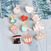 Cartoon Enamel Brooch Heart Crown Cup Teacup Rabbit Cat Hat Castle Cake Drip Oil Alloy Brooch Simple Cowboy Shirt Jewelry Gifts 2024 - buy cheap