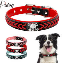 Didog Soft PU Leather Dog Collar Pet Braided Collars Necklace Bling Rhinestone Skull Accessories For Small Medium Large Dogs 2024 - buy cheap