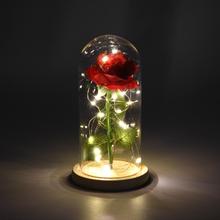 Beauty And The Beast Rose Artificial Flowers LED Light Wooden Base  for Birthday Wedding Decoration Flower Girlfriend Gift Box 2024 - buy cheap