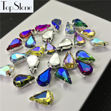 Topstone Colors AB 6x10,8x13mm Teardrop Glass Fancy Stone with Metal Claw Setting Droplet Sewing Crystals Jewelry Beads 2024 - buy cheap