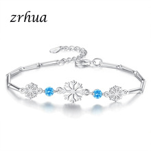 Zrhua pulseiras de zircônio cúbico claro, joias elegantes de prata esterlina 925, design mais recente para mulheres, flor de neve, inverno, bijuterias, presentes 2024 - compre barato