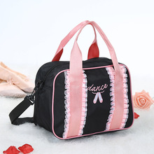 Ткань Оксфорд/нейлоновая сумка для танцев для девочек, розовая/черная портативная Детская сумка на плечо для балета, вышитые кружевные сумочки 77 2024 - купить недорого