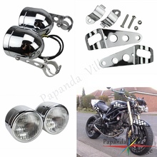 Motorcycle Dual Twin Dominator Headlight Double Head Lamp w/25-38mm Bracket for Honda Yamaha Suzuki Harley Dyna Bobber Chopper 2024 - buy cheap