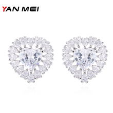 YANMEI Cubic Zirconia Luxury Heart Statement Stud Earrings For Women Full Rhinestone Hollow Cute Earring Fashion Jewelry YME8015 2024 - buy cheap