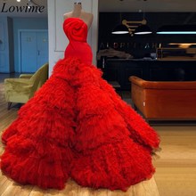 Vestidos de noche de sirena roja de lujo, sin mangas, con cola escalonada, largos, 2019 2024 - compra barato