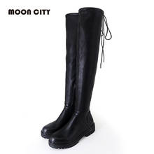 Women's Winter Boots Black Motorcycle Boots Femme Over The Knee Riding High Boots Plus Size Shoes Woman Pu Leather 2024 - buy cheap