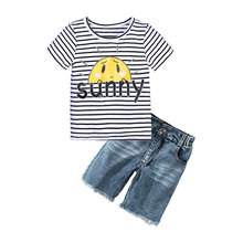 Elvesnest Summer Kids Clothing Suit Fashion Toddler Baby Boys Clothes Set Cotton Short Sleeve Tops+Short Jeans Children Costume 2024 - buy cheap