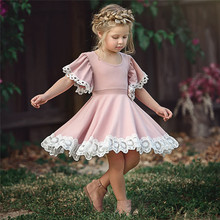 DFXD Hot Sell 2018 Summer Little Girl Clothes England Style Lovely Baby Lace Spliced Short Sleeve Pink Flower Princess Dress 2024 - buy cheap