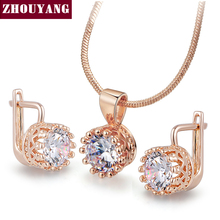 ZYS169-Corona de circonia cúbica Color oro rosa, conjunto de joyería para mujer, fiesta de trabajo, boda 2024 - compra barato