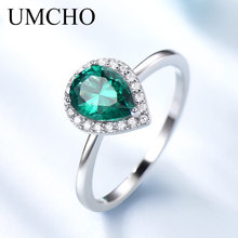 Umcho anéis românticos criados esmeralda gota d' água, 925 anéis de prata esterlina para mulheres presente de aniversário joias finas 2024 - compre barato