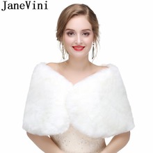 JaneVini 2020 Elegant Bridal Fur Warp Faux Fur Wedding Shawl Winter Warm Cloak Short Cape for Bride Evening Dress Bolero Mariee 2024 - buy cheap