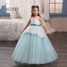 Princess Ball Gown Blue Tulle Flower Girl Dresses Lace Applique Girls Pageant Dress First Communion Dresses Party Gown 2024 - buy cheap