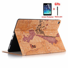 Funda Retro con patrón de mapa para Apple iPad 2, 3, 4, 9,7 pulgadas, cubierta inteligente con tapa delgada, soporte para iPad 2, iPad 3, iPad 4, ranura para tarjeta + película 2024 - compra barato