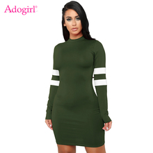 Adogirl Women Bodycon Dress O Neck Stripe Patchwork Long Sleeve Sheath Mini Club Party Dresses Casual Outfits Female Vestidos 2024 - buy cheap