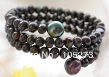 Pulsera redonda de perlas negras de agua dulce, joyería extensible de 5-10mm, estilo de mujer a la moda, nuevo envío gratis 2024 - compra barato