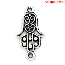 8SEASONS Connectors Findings Hamsa Hand /Palm antique silver-color Hollow Heart Carved 25x13mm,50PCs (K03132) 2024 - buy cheap