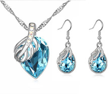 Wholesale Austrian Crystal Water Drop Leaves Earrings Necklace Jewelry sets Classic Wedding Anniversary Gift For Women 2024 - buy cheap