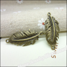 45 pcs Vintage Charms Feather Pendant Antique bronze Fit Bracelets Necklace DIY Metal Jewelry Making 2024 - buy cheap