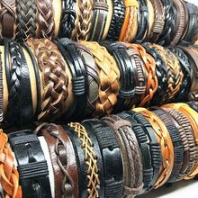 Pulseiras e braceletes de couro para homens e mulheres, atacado, 50 peças, sortidos, retrô, genuíno, charme, joias, estilos misturados 2024 - compre barato