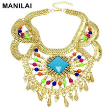 MANILAI Boho Style Collars Choker Necklaces Chunky Chains Cross Rhinestones Colorized Resins Beads Statement Jewelry CE1217 2024 - купить недорого