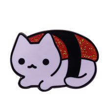 Cute Sushi cat badge red glitter pin Japanese food brooch funny kids gift coat backpack decor 2024 - buy cheap