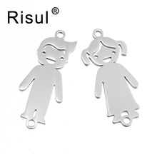Risul Cute BOY Girl Charm pendant Stainless steel Customized for women girl bracelet connector Mirror polish wholesale 50pcs 2024 - buy cheap