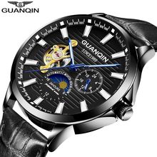 GUANQIN men watch Luminous clock men Automatic waterproof Mechanical leather dropshpping skeleton luxury erkek kol saati 2018 2024 - buy cheap