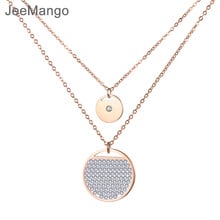Jeemango Stainless Steel Jewelry Double Layers Rhinestones Round Shape Necklace Rose Gold Color Chain New Year Gift N18281 2024 - buy cheap