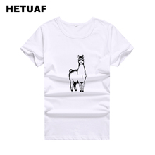 HETUAF 2018 Funny Llama Graphic Tees Women Kawaii Short Sleeve Summer Tshirt Women Cartoon O-neck Womens T Shirt Tops Big Size 2024 - buy cheap