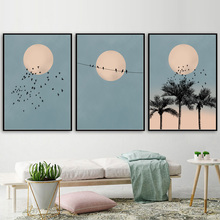 Sun Moon Bird Palm Tree Landscape Wall Art Canvas Painting Nordic Posters And Prints Wall Pictures For Living Room Wall Decor 2024 - buy cheap